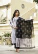 Indian Fashion Women Black and whiten Printed Viscose Rayon Kurta, Pant And Dupatta Set Online