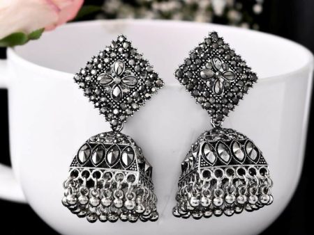 VOJ Black-Toned AD Studded Dome Shaped Jhumkas Earrings Online