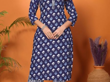 Indian Fashion Women BlUE and whiten Printed Viscose Rayon Kurta AND Pant Online Sale