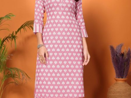 Indian Fashion Women pINK and whiten Printed Viscose Rayon Kurta AND Pant Hot on Sale