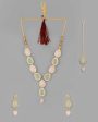 VOJ Gold Plated Nude Pink And Mint Green Stone Studded Jewellery Set With Maang Tikka Online