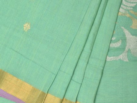 Sea Green Khadi Cotton Handloom Saree with Birds Pallu Design - Global Threads For Sale