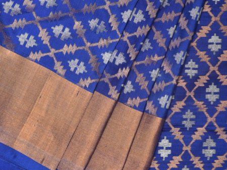 Blue Uppada Silk Handloom Saree with All Over Jamdani Design - Global Threads For Cheap