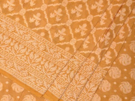 Yellow Cut Work Tussar Cotton Handloom Saree with All Over Jamdani Style Design - Global Threads Online Sale