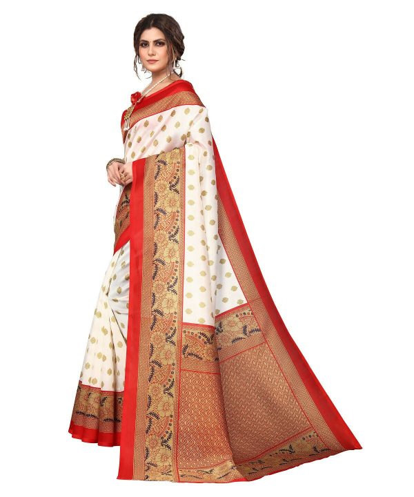 Vamika white & red Printed Art Silk Saree Discount