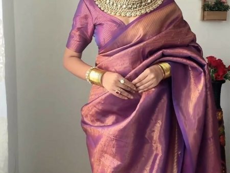 Malishka litchi Silk Jacquard Ready To Wear Saree With Blouse Piece - Majenta Online Hot Sale