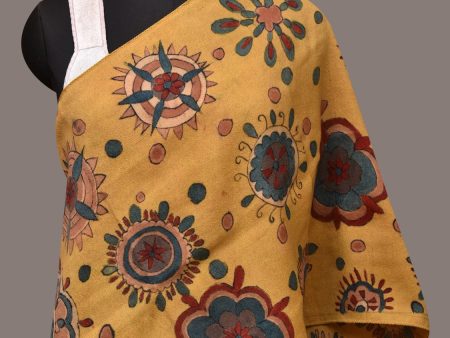 Yellow Kalamkari Hand Painted Woolen Handloom Stole with Floral Design - Global Threads on Sale