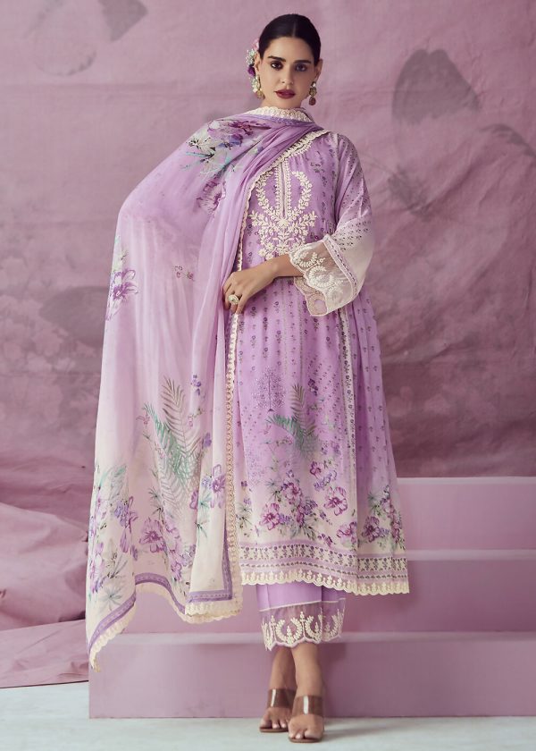 Lilac Pink Muslin Cotton Printed Trendy Salwar Kurta Set - Emponline Fashion