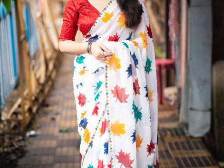 White Poly Georgette Ethnic Motifs Saree with Unstitched Blouse - Hiral Fashion Online Hot Sale