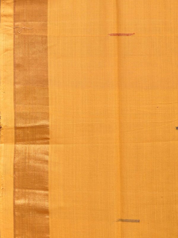 Yellow Khadi Cotton Handloom Saree with Buta and Strip Pallu Design - Global Threads on Sale