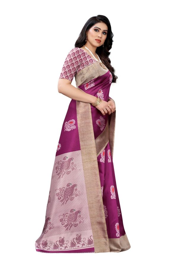 Vamika wine Printed Art Silk Saree For Cheap