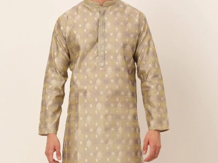 Jompers Men s Beige Collar Embroidered Woven Design Kurta Pajama Discount