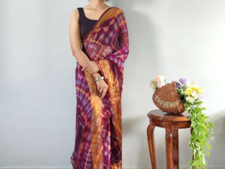 Malishka Chiffon Printed Ready To Wear Saree With Blouse Piece - Wine Online now