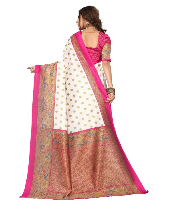 Vamika white & pink Printed Art Silk Saree For Cheap