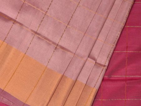 Cream and Pink Uppada Silk Handloom Saree with Checks and Contrast Pallu Design - Global Threads Discount