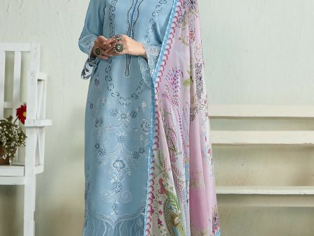 Powder Blue Pure Muslin Resham Embroidered Salwar Suit - Emponline For Sale