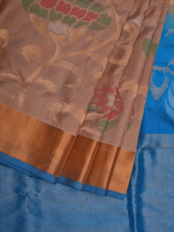 Cream and Blue Uppada Silk Handloom Saree with All Over Design - Global Threads Cheap