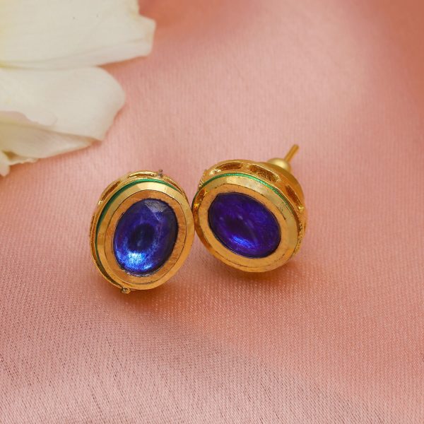 Blue Kundan Studs (Blue) - Ruby Raang Sale