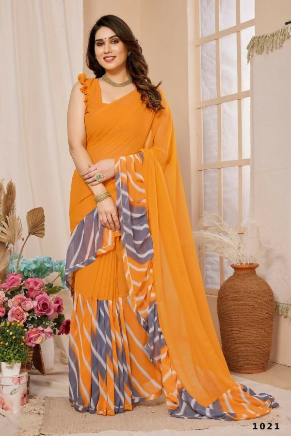 Aafreen Partywear Designer Orange Georgette Fancy Saree Online Sale