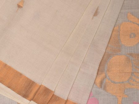 White Khadi Cotton Handloom Saree with Parrots Pallu Design - Global Threads Fashion