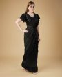 Black Imported Crush Solid Ready to Wear Saree with stitched Blouse - Aayan on Sale