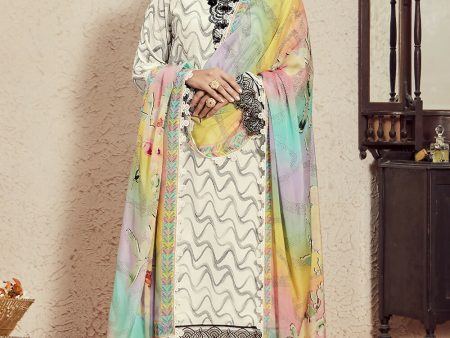 Muslin Cotton Off White Digital Print & Embroidered Salwar Suit - Emponline For Sale