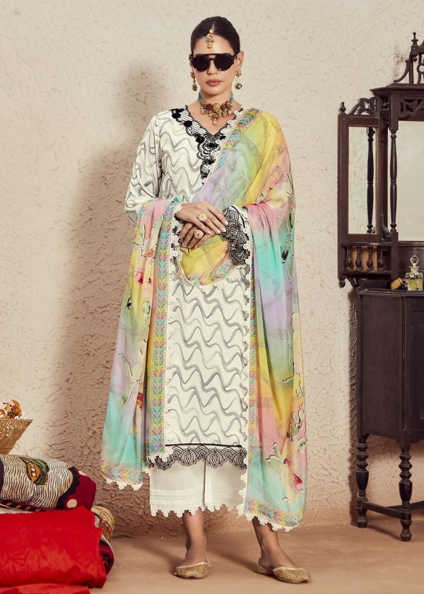 Muslin Cotton Off White Digital Print & Embroidered Salwar Suit - Emponline For Sale