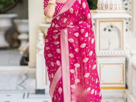 Malishka Cotton Silk Jacquard Rich Pallu Saree With Blouse Piece - Pink Online Hot Sale