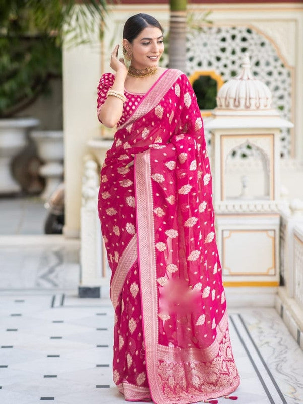 Malishka Cotton Silk Jacquard Rich Pallu Saree With Blouse Piece - Pink Online Hot Sale