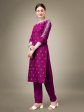 Malishka Women s Embroidered Purple Cotton Blend Kurta Pant Set Online