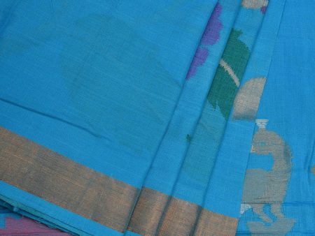 Blue Khadi Cotton Handloom Saree with Pallu and Border Design - Global Threads Cheap