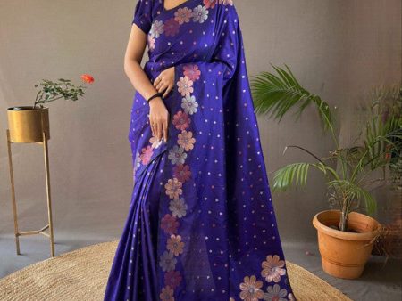 Malishka Banarasi Silk Jacquard Rich Pallu Blue Saree With Blouse Piece Online Sale