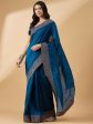 Blue Silk Blend Embroidered Saree with Unstitched Blouse - Vairagi Cheap