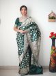 Malishka Banarasi Silk Jacquard Ready To Wear Saree With Blouse Piece - Dark Green Discount