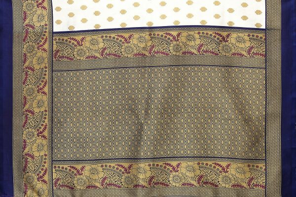 Vamika white & navy Printed Art Silk Saree For Sale