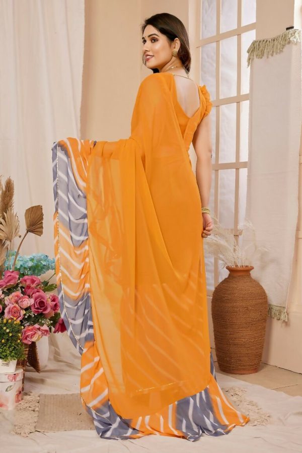 Aafreen Partywear Designer Orange Georgette Fancy Saree Online Sale