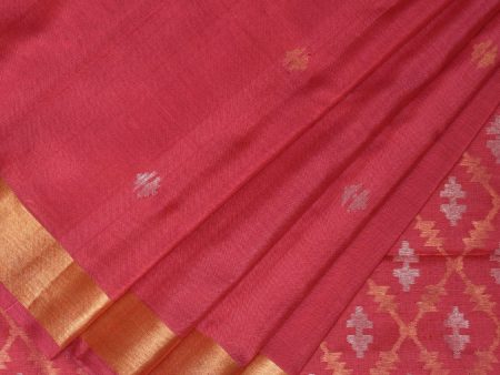 Burgundy Uppada Silk Handloom Saree with Jamdani Pallu Design - Global Threads Supply