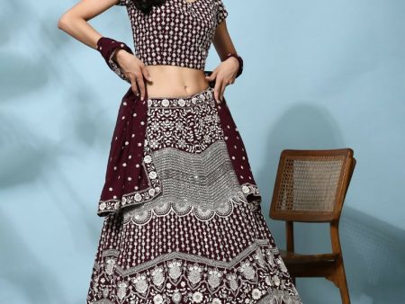 Brown Georgette Thread Embroidered Lehenga Choli with Dupatta - Tanya Online Hot Sale