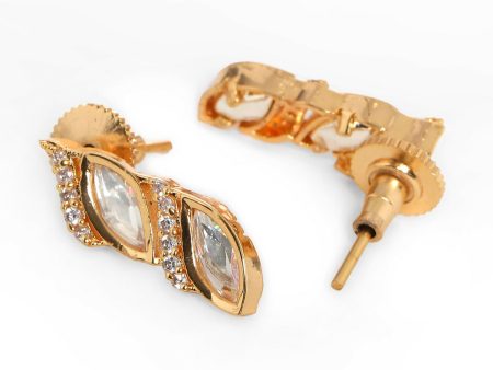 Boat Shaped Earrings with Diamond in Gold (Gold) - Ruby Raang For Cheap