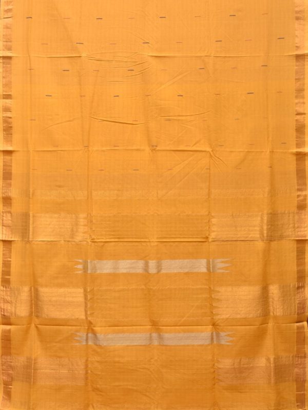 Yellow Khadi Cotton Handloom Saree with Buta and Strip Pallu Design - Global Threads on Sale