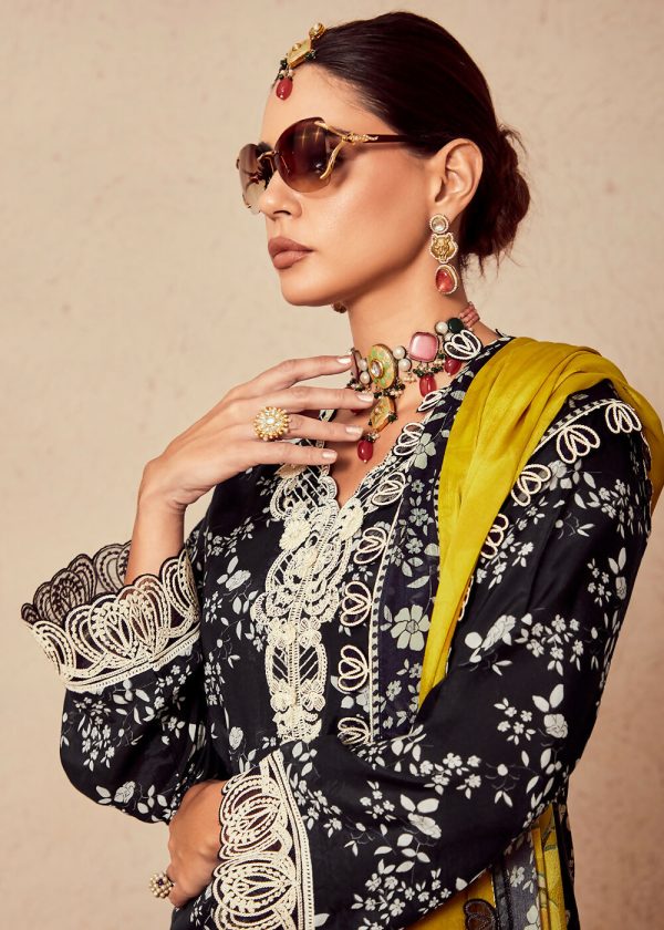 Black Muslin Cotton Digital Print & Embroidered Salwar Suit - Emponline Hot on Sale