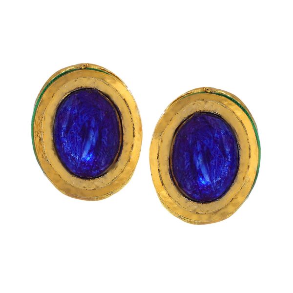 Blue Kundan Studs (Blue) - Ruby Raang Sale