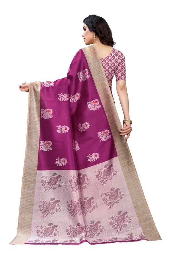 Vamika wine Printed Art Silk Saree For Cheap