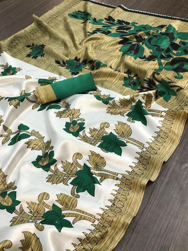 Vamika White Printed Art Silk Saree Fashion