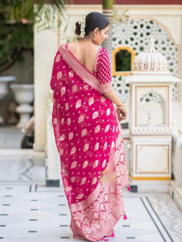 Malishka Cotton Silk Jacquard Rich Pallu Saree With Blouse Piece - Pink Online Hot Sale