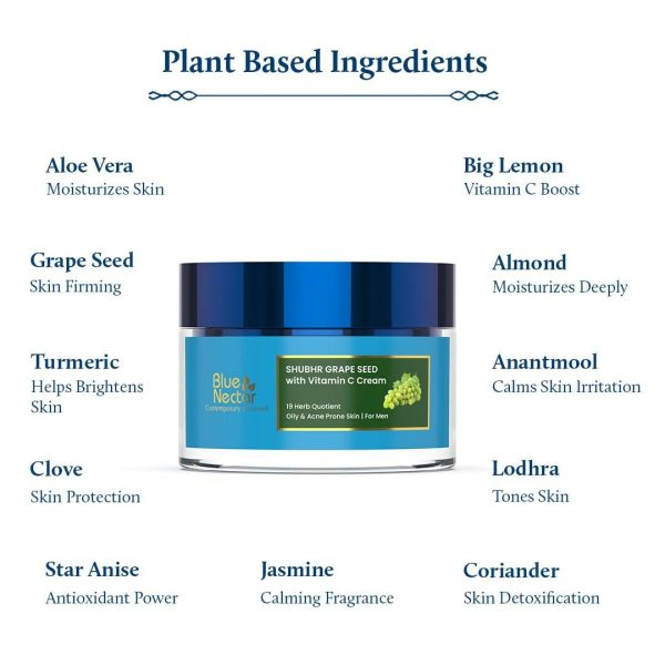 Blue Nectar Vitamin C Face Moisturizer for Oily & Acne Prone Skin with Grapeseed For Men For Cheap