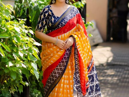 Yellow Polycotton Ethnic Motifs Saree with Unstitched Blouse - Hiral Fashion Online Sale