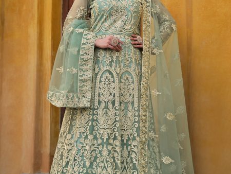 Light Green Pure Butterfly Net Wedding Wear Anarkali Suit - Emponline Fashion