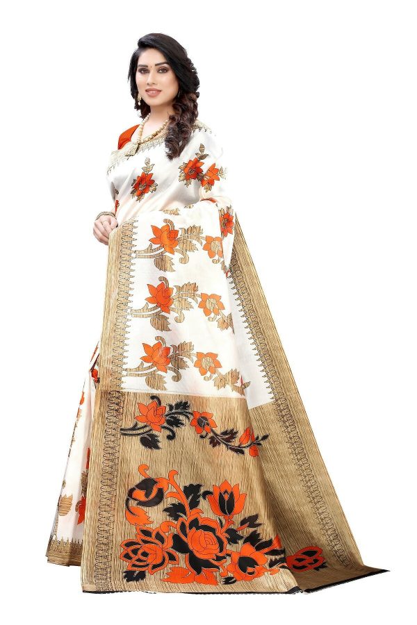 Vamika White Printed Art Silk Saree Supply