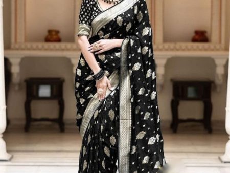 Malishka Cotton Silk Jacquard Rich Pallu Saree With Blouse Piece - Black Supply